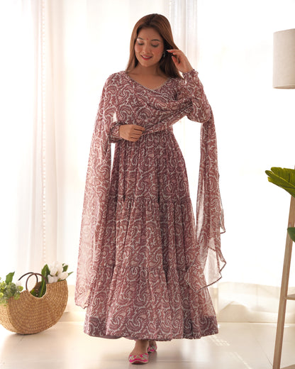 PURE SOFT FOX GEORGETTE PRINT FABRIC FULLY FLAIR ANARKALI,WITH DUPPTA SET,PENT READY TO WEAR