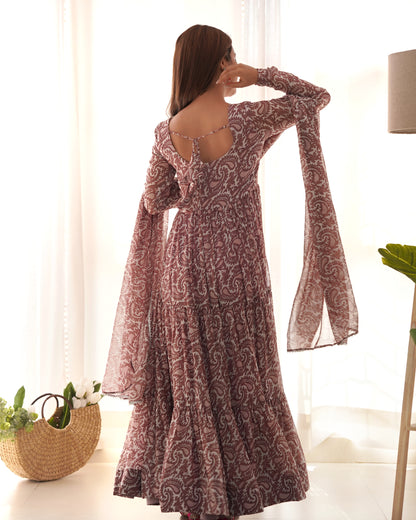 PURE SOFT FOX GEORGETTE PRINT FABRIC FULLY FLAIR ANARKALI,WITH DUPPTA SET,PENT READY TO WEAR