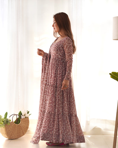 PURE SOFT FOX GEORGETTE PRINT FABRIC FULLY FLAIR ANARKALI,WITH DUPPTA SET,PENT READY TO WEAR