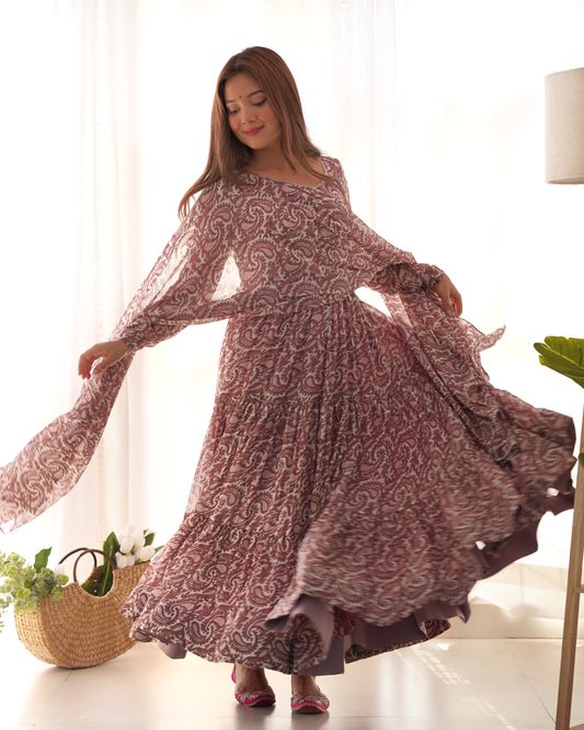 PURE SOFT FOX GEORGETTE PRINT FABRIC FULLY FLAIR ANARKALI,WITH DUPPTA SET,PENT READY TO WEAR