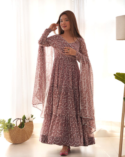 PURE SOFT FOX GEORGETTE PRINT FABRIC FULLY FLAIR ANARKALI,WITH DUPPTA SET,PENT READY TO WEAR