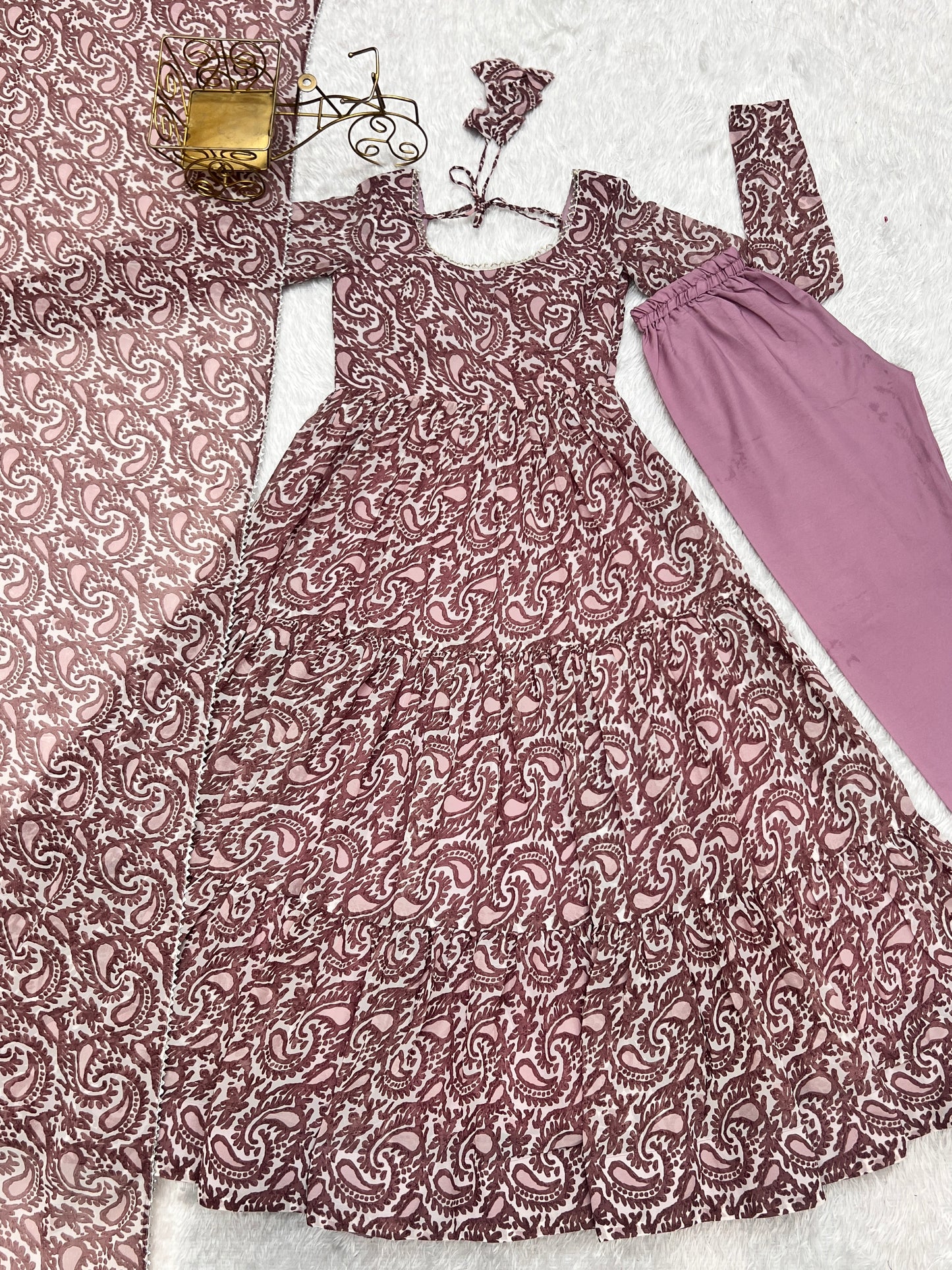 PURE SOFT FOX GEORGETTE PRINT FABRIC FULLY FLAIR ANARKALI,WITH DUPPTA SET,PENT READY TO WEAR