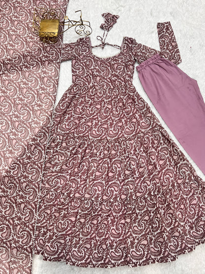 PURE SOFT FOX GEORGETTE PRINT FABRIC FULLY FLAIR ANARKALI,WITH DUPPTA SET,PENT READY TO WEAR