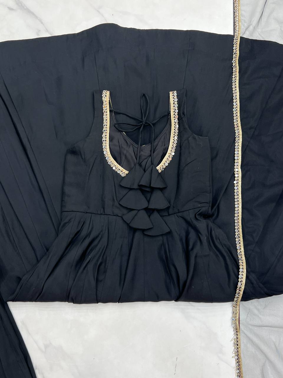 PURE ROMANSILK CHANDERI FABRIC FULLY FLAIR ANARKALI, WITH DUPPTA SET, PENT READY TO WEAR