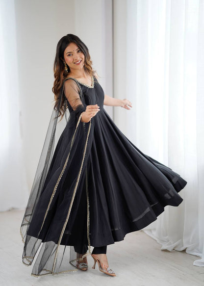 PURE ROMANSILK CHANDERI FABRIC FULLY FLAIR ANARKALI, WITH DUPPTA SET, PENT READY TO WEAR