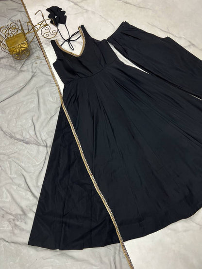 PURE ROMANSILK CHANDERI FABRIC FULLY FLAIR ANARKALI, WITH DUPPTA SET, PENT READY TO WEAR
