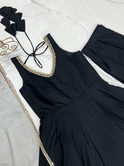 PURE ROMANSILK CHANDERI FABRIC FULLY FLAIR ANARKALI, WITH DUPPTA SET, PENT READY TO WEAR