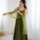 PURE ROMANSILK CHANDERI FABRIC FULLY FLAIR ANARKALI, WITH DUPPTA SET, PENT READY TO WEAR