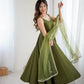 PURE ROMANSILK CHANDERI FABRIC FULLY FLAIR ANARKALI, WITH DUPPTA SET, PENT READY TO WEAR