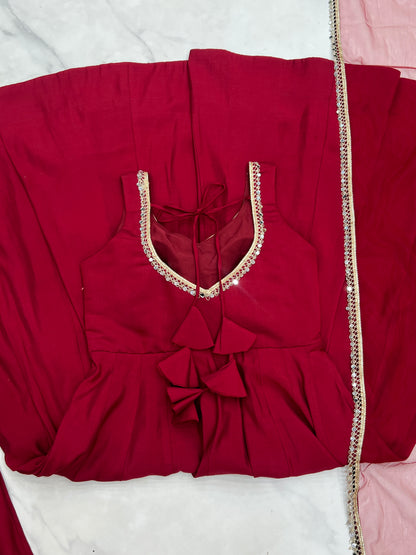 PURE ROMANSILK CHANDERI FABRIC FULLY FLAIR ANARKALI, WITH DUPPTA SET, PENT READY TO WEAR