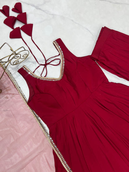 PURE ROMANSILK CHANDERI FABRIC FULLY FLAIR ANARKALI, WITH DUPPTA SET, PENT READY TO WEAR