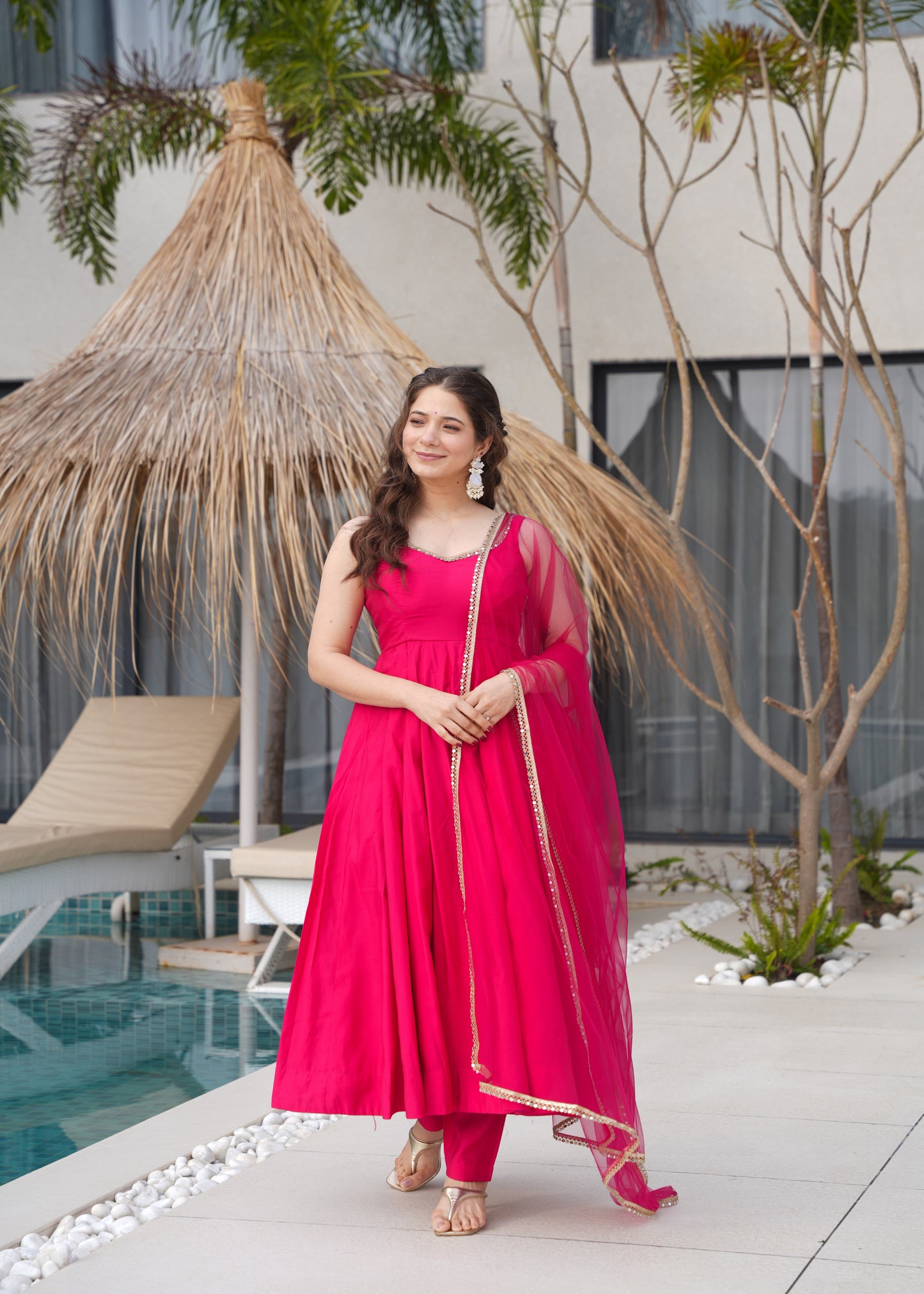 PURE ROMANSILK CHANDERI FABRIC FULLY FLAIR ANARKALI, WITH DUPPTA SET, PENT READY TO WEAR