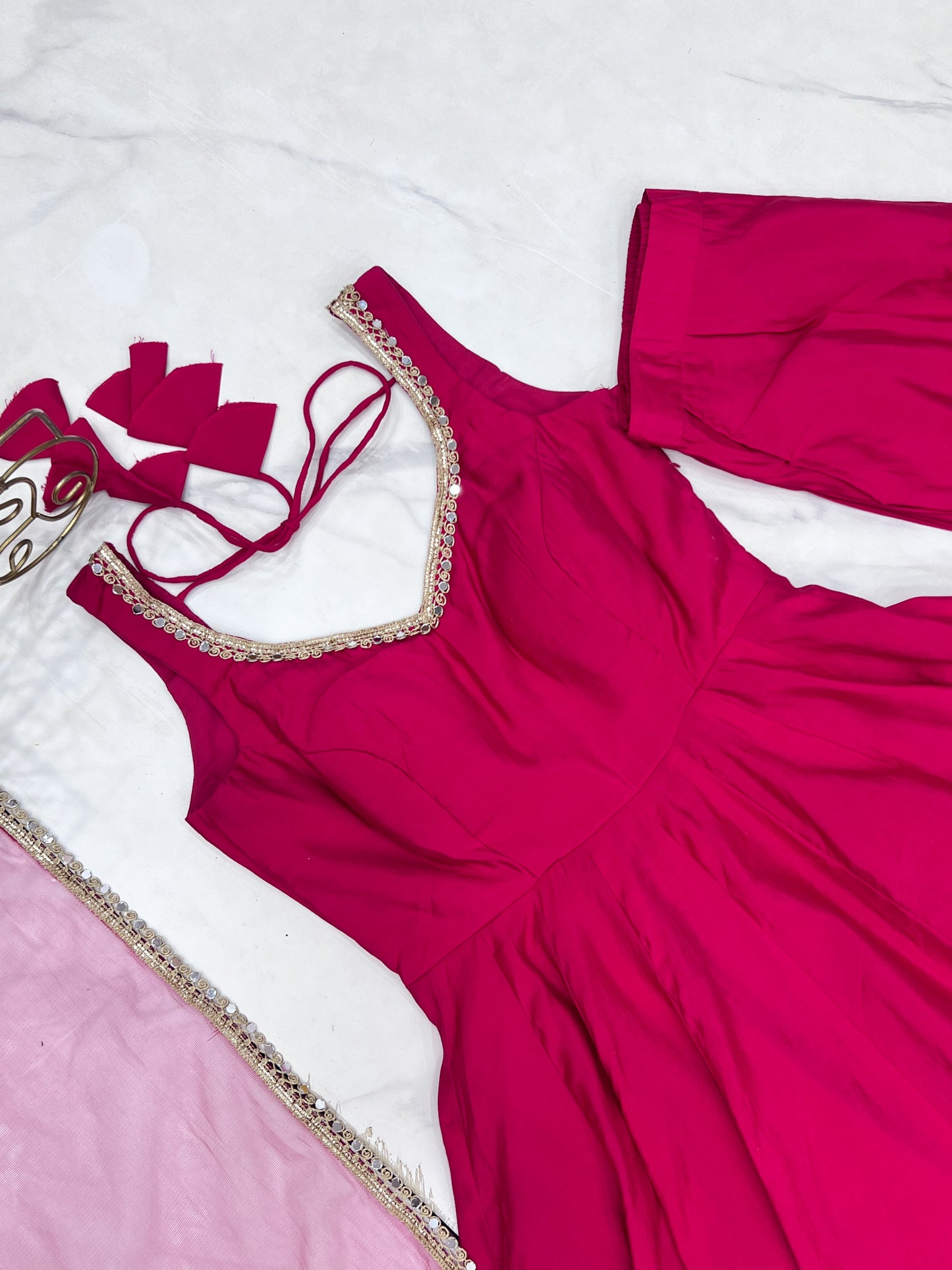 PURE ROMANSILK CHANDERI FABRIC FULLY FLAIR ANARKALI, WITH DUPPTA SET, PENT READY TO WEAR