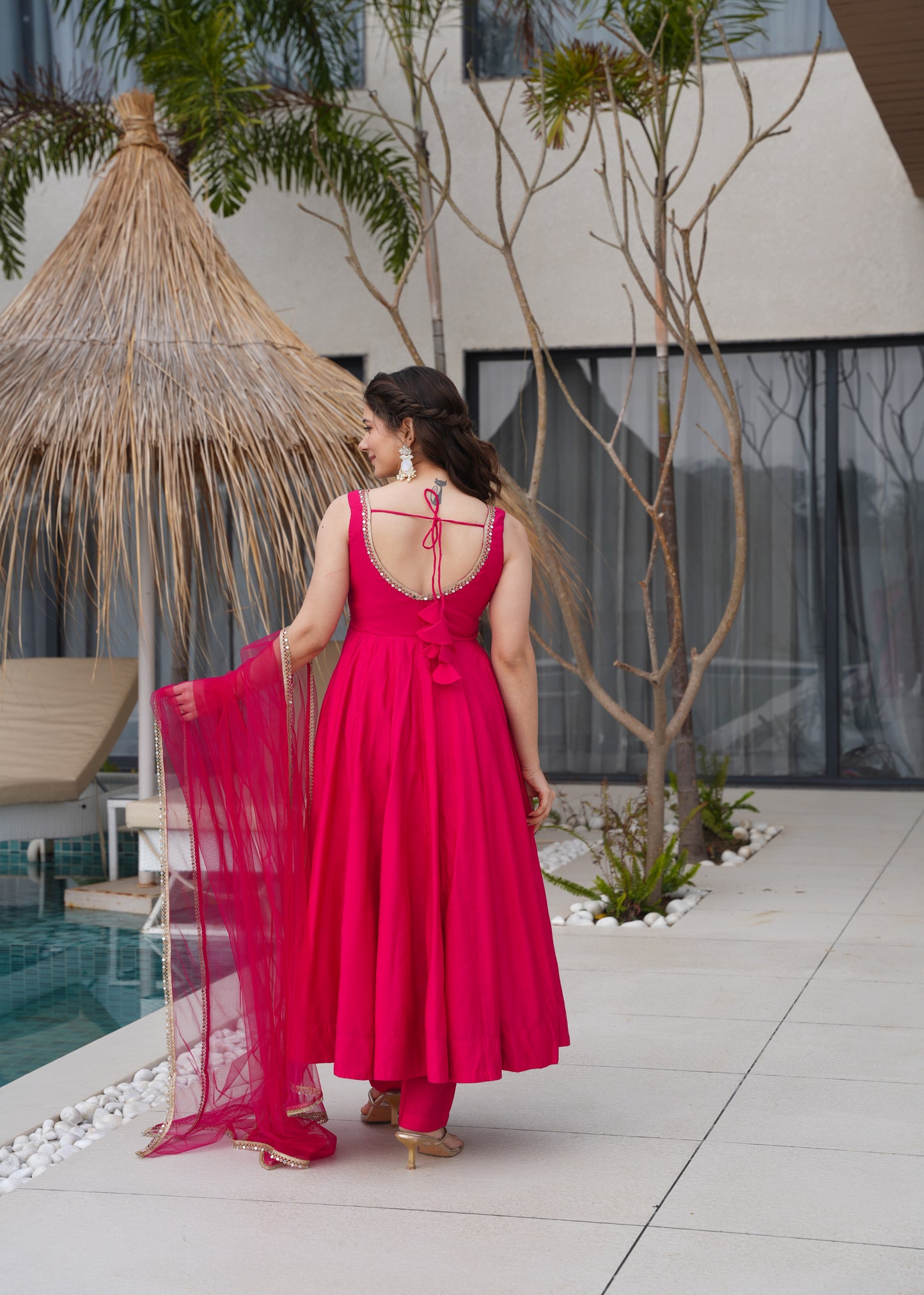 PURE ROMANSILK CHANDERI FABRIC FULLY FLAIR ANARKALI, WITH DUPPTA SET, PENT READY TO WEAR