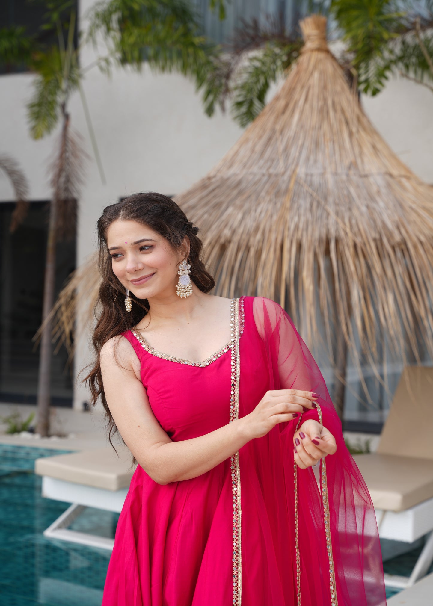 PURE ROMANSILK CHANDERI FABRIC FULLY FLAIR ANARKALI, WITH DUPPTA SET, PENT READY TO WEAR