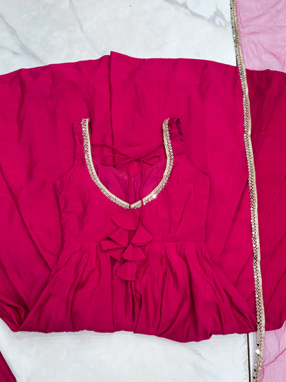 PURE ROMANSILK CHANDERI FABRIC FULLY FLAIR ANARKALI, WITH DUPPTA SET, PENT READY TO WEAR