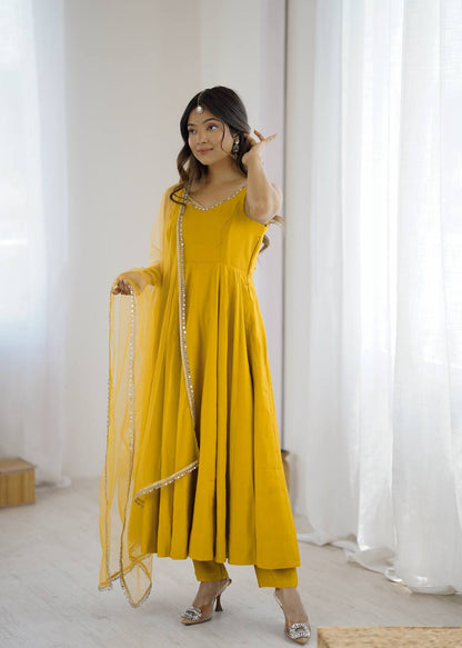 PURE ROMANSILK CHANDERI FABRIC FULLY FLAIR ANARKALI, WITH DUPPTA SET, PENT READY TO WEAR
