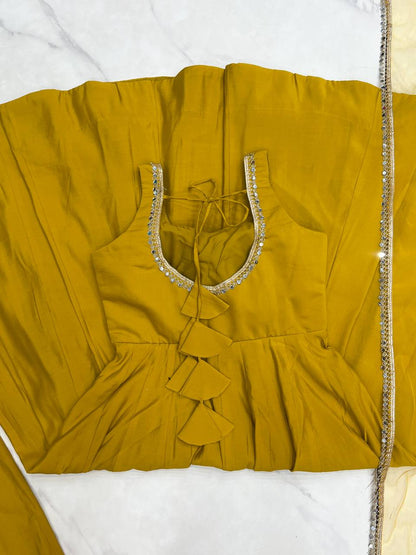 PURE ROMANSILK CHANDERI FABRIC FULLY FLAIR ANARKALI, WITH DUPPTA SET, PENT READY TO WEAR