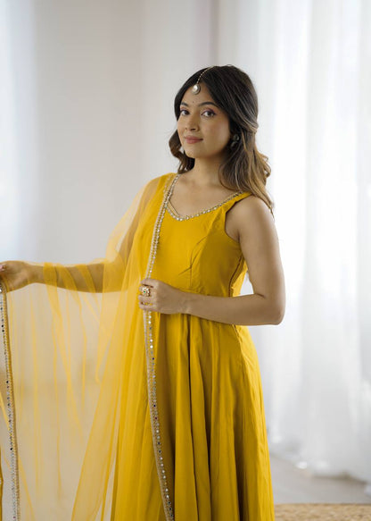 PURE ROMANSILK CHANDERI FABRIC FULLY FLAIR ANARKALI, WITH DUPPTA SET, PENT READY TO WEAR