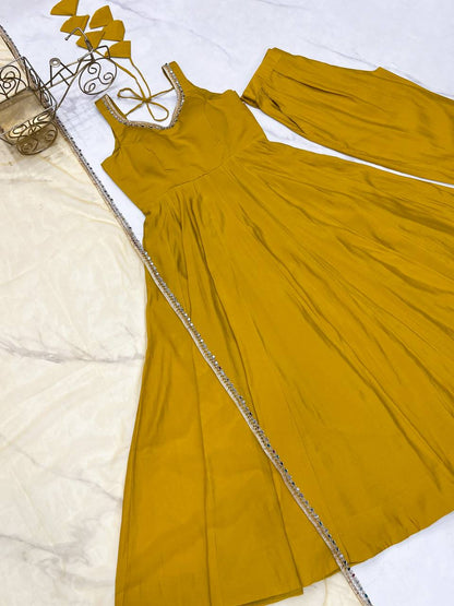 PURE ROMANSILK CHANDERI FABRIC FULLY FLAIR ANARKALI, WITH DUPPTA SET, PENT READY TO WEAR