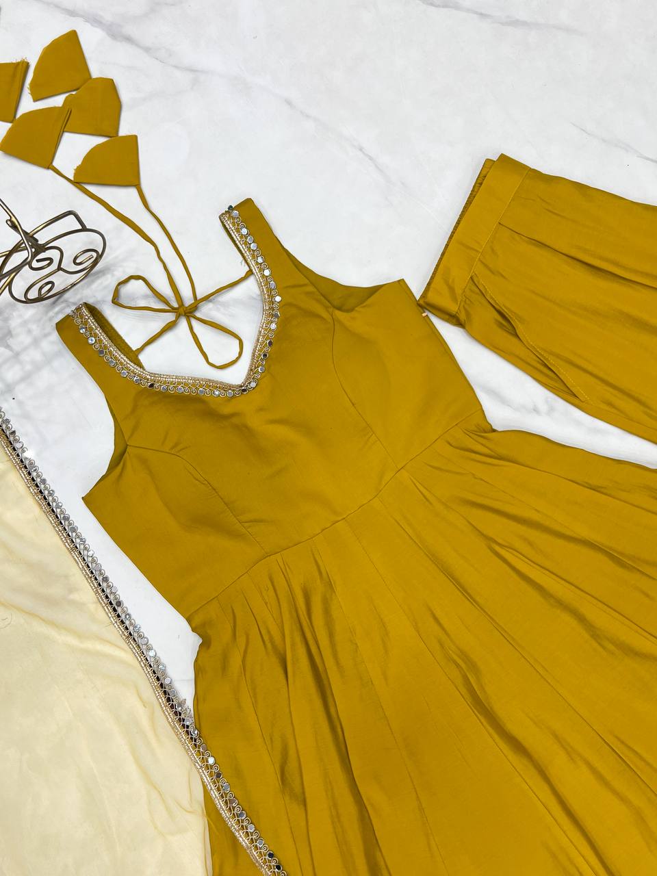 PURE ROMANSILK CHANDERI FABRIC FULLY FLAIR ANARKALI, WITH DUPPTA SET, PENT READY TO WEAR