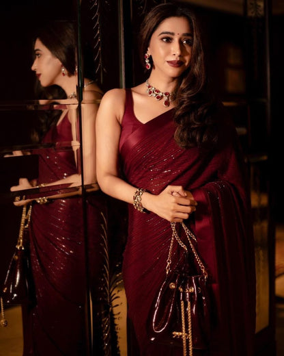 Beautiful Georgette Special Edition Sequence Work  Wedding Wear Saree With Blouse Piece