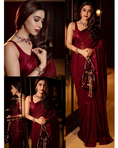 Beautiful Georgette Special Edition Sequence Work  Wedding Wear Saree With Blouse Piece