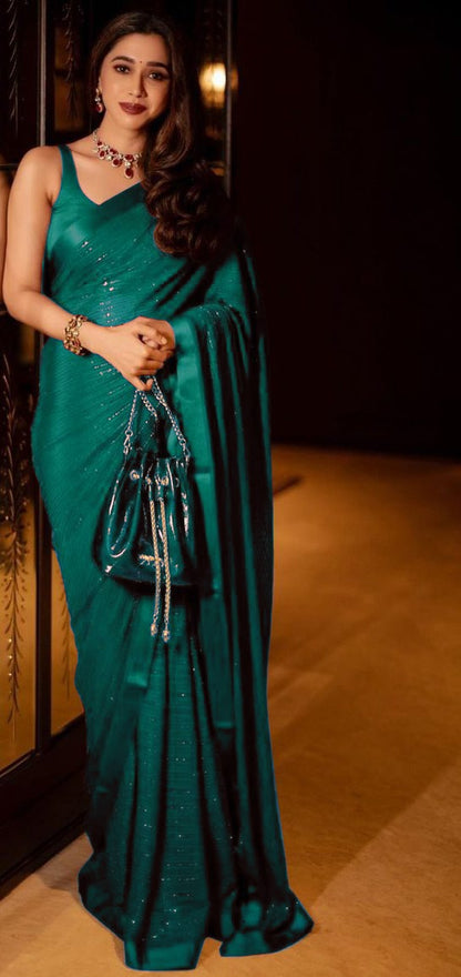 Beautiful Georgette Special Edition Sequence Work  Wedding Wear Saree With Blouse Piece