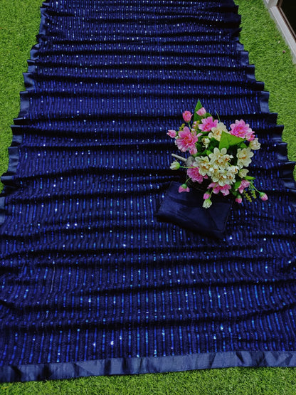 Beautiful Georgette Special Edition Sequence Work  Wedding Wear Saree With Blouse Piece