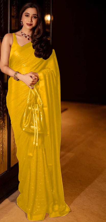 Beautiful Georgette Special Edition Sequence Work  Wedding Wear Saree With Blouse Piece