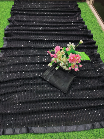Beautiful Georgette Special Edition Sequence Work  Wedding Wear Saree With Blouse Piece