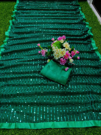 Beautiful Georgette Special Edition Sequence Work  Wedding Wear Saree With Blouse Piece