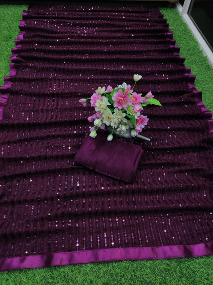 Beautiful Georgette Special Edition Sequence Work  Wedding Wear Saree With Blouse Piece