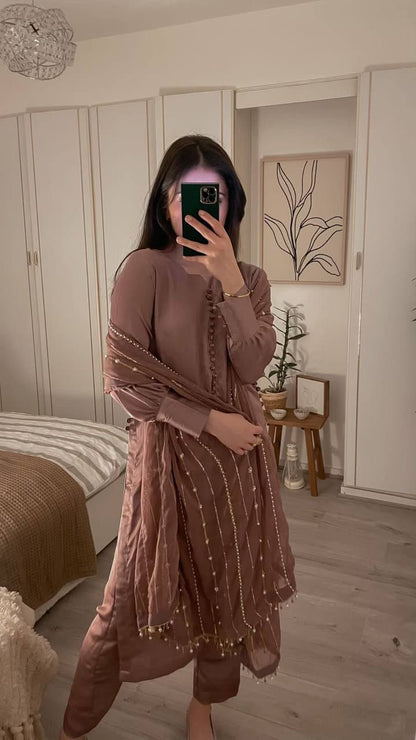 Heavy Faux Georgette With Heavy Paper Mirror Embroidery Work With Full Sleeve Fancy Top-Dupatta and Fully Stitched Bottom