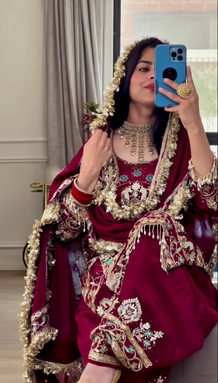 Women’s Natural Crepe Embroidered Dhoti Set with Dupatta | Sequence Work | Fully Stitched Top & Dhoti Style Bottom | Festive & Party Wear