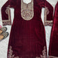 Designer Heavy Viscose Velvet Suit Set with Full Embroidery & Sequins Work Fully Stitched Top and Pant for Women Party & Wedding Wear