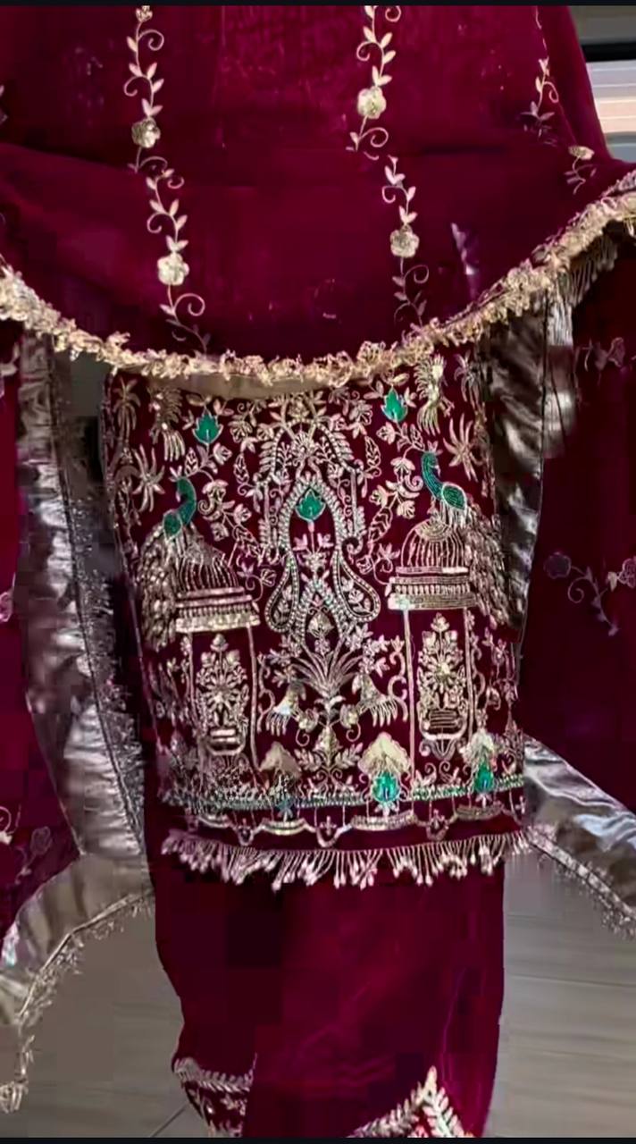 Women’s Natural Crepe Embroidered Dhoti Salwar Set with Dupatta | Sequin Work Kurti & Dhoti | Fully Stitched Party Wear Suit