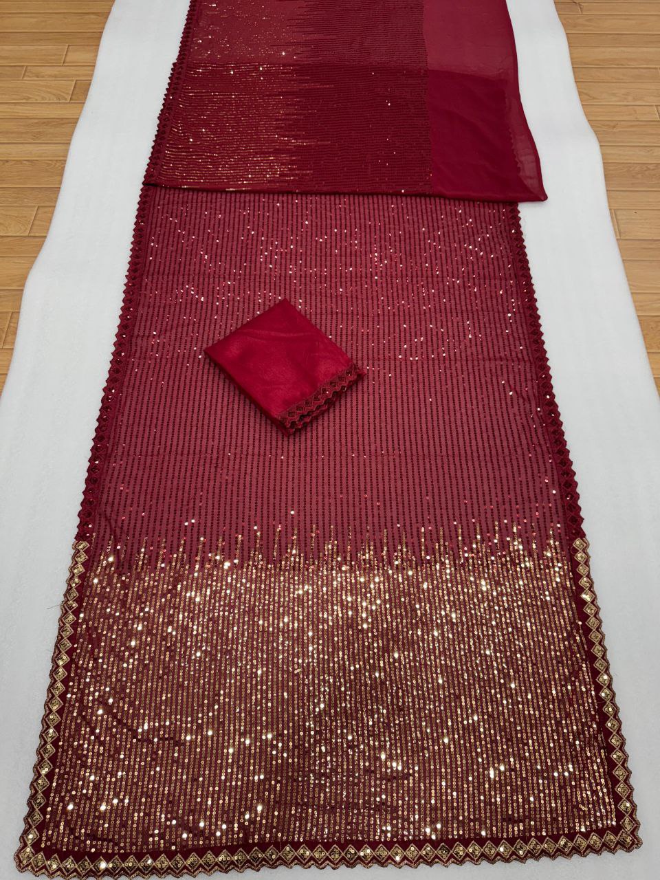 Women’s 60 GSM Georgette Saree with Heavy 5MM & 3MM Dual Sequin Embroidery | Cutwork Lace Border | 4.4M Work Done | Silk Blouse | Party & Festive Wear