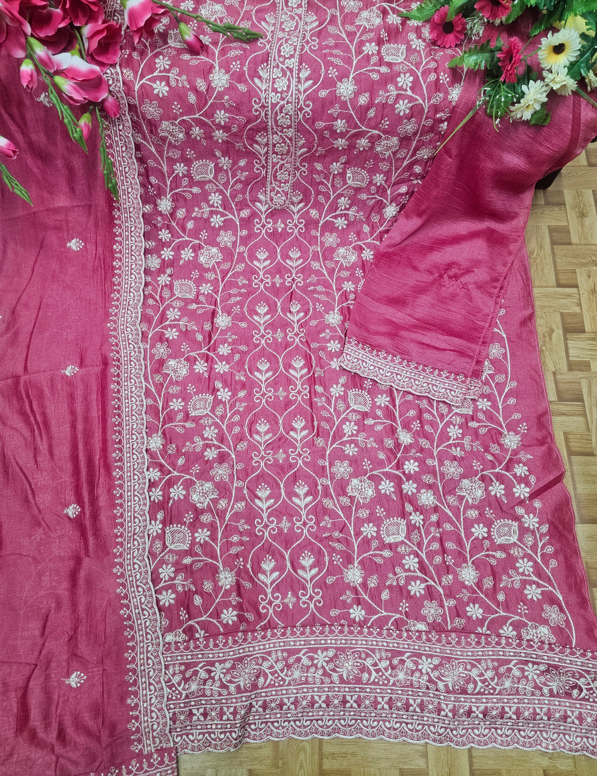 Fancy Look Women Pakistani Suit Vichitra Silk Sequence Embroidery Wonderful Semi-Stitched Salwar Suit Material