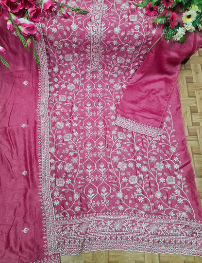 Fancy Look Women Pakistani Suit Vichitra Silk Sequence Embroidery Wonderful Semi-Stitched Salwar Suit Material