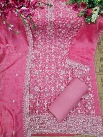 Fancy Look Women Pakistani Suit Vichitra Silk Sequence Embroidery Wonderful Semi-Stitched Salwar Suit Material