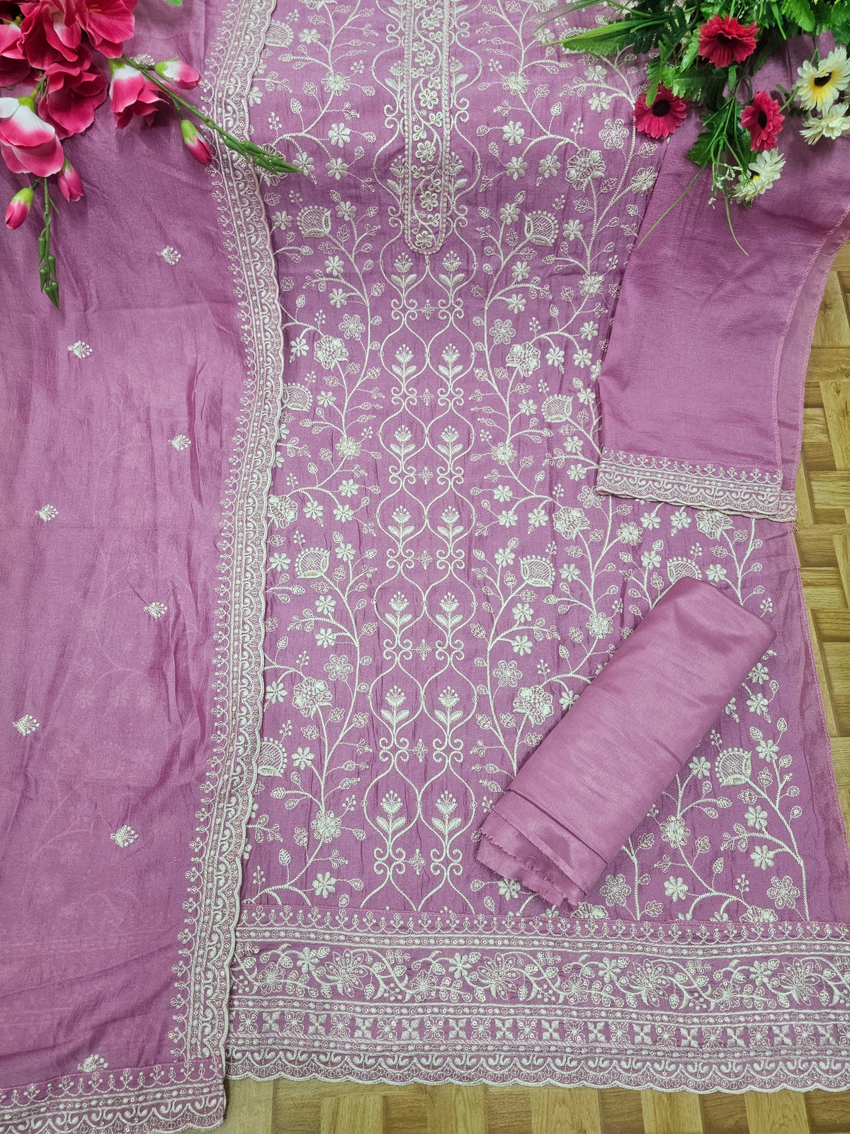 Fancy Look Women Pakistani Suit Vichitra Silk Sequence Embroidery Wonderful Semi-Stitched Salwar Suit Material