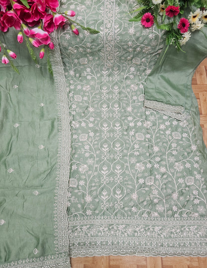Fancy Look Women Pakistani Suit Vichitra Silk Sequence Embroidery Wonderful Semi-Stitched Salwar Suit Material