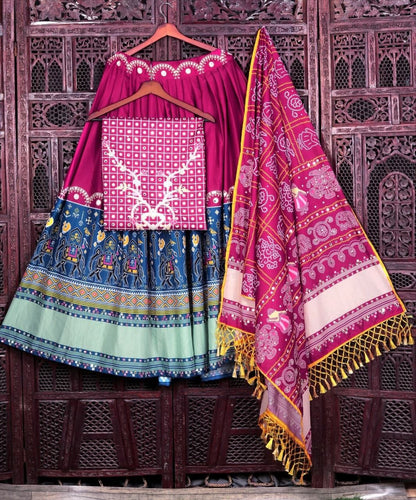 Mind-blowing Wine Color Butter Silk Printed Mirror Work Lehenga Choli For Festive Wear By Dealbazaars