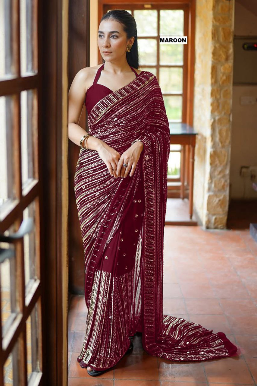 Bollywood glamour with our Dazzling Diva saree a masterpiece crafted from premium 60-gram heavy Georgette fabric