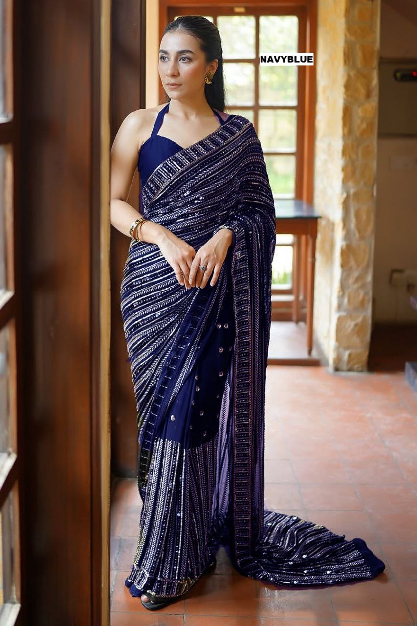 Bollywood glamour with our Dazzling Diva saree a masterpiece crafted from premium 60-gram heavy Georgette fabric