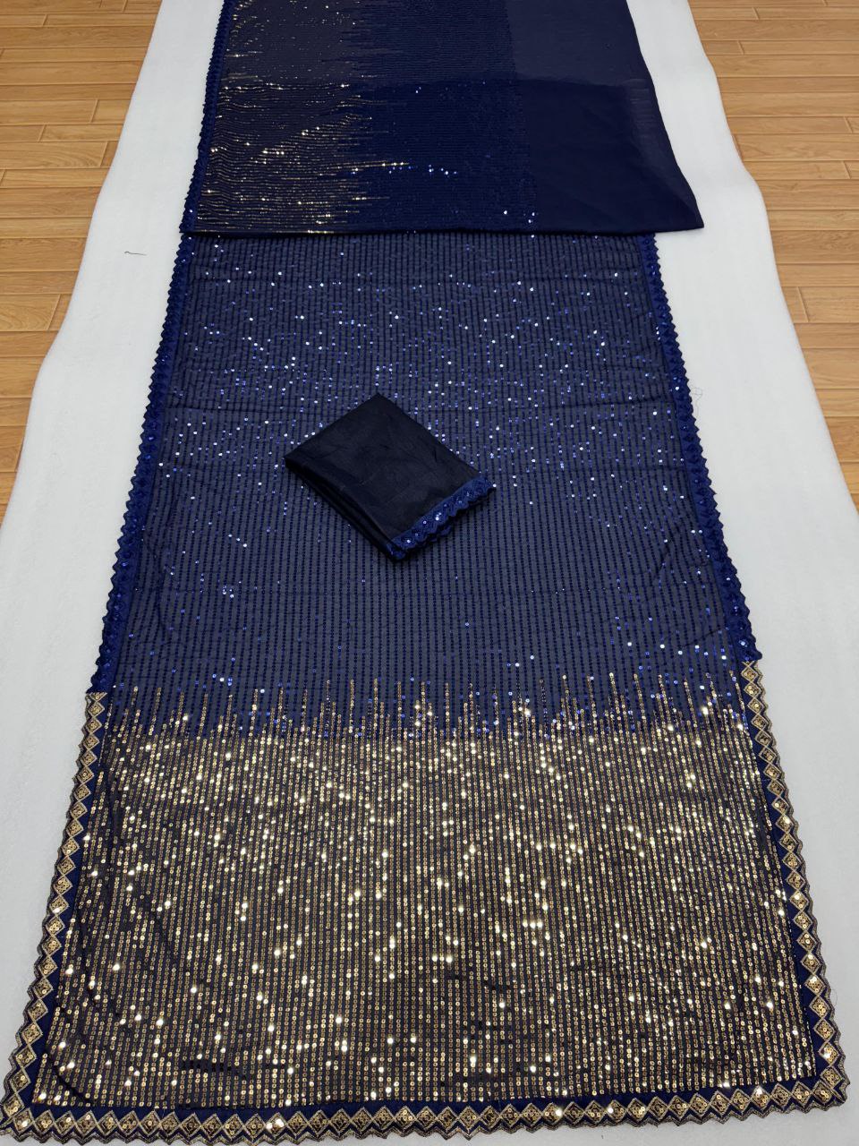 Women’s Georgette Saree with Heavy Dual Sequin Embroidery | Silk Blouse | Cutwork Lace Border | 4.4M Work Done