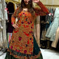 HEAVY FAUX GEORGETTE PRINTED ORANGE-GREEN  LEHENGA WITH TOP