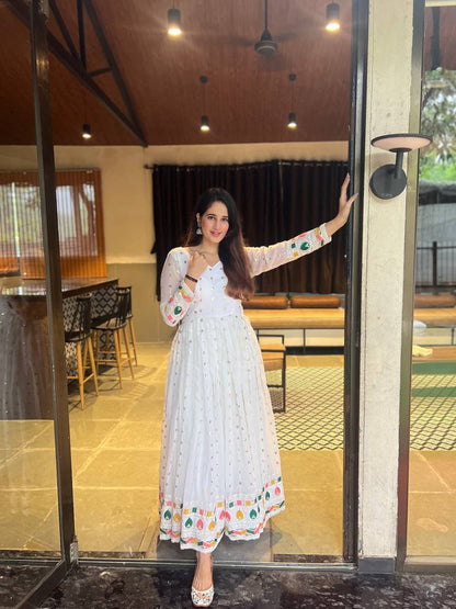 White Georgette Embroidered Anarkali Suit
