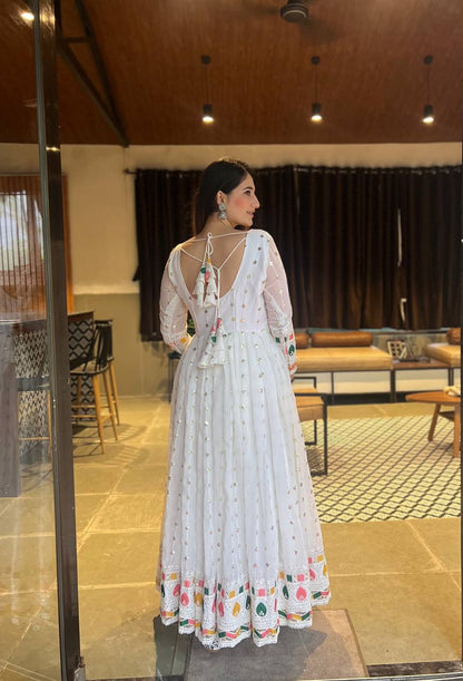 White Georgette Embroidered Anarkali Suit